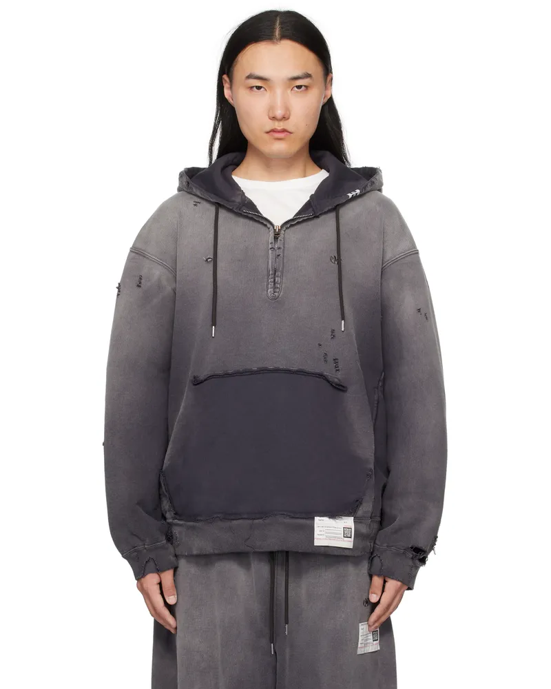 MIHARAYASUHIRO Black Sun Faded Half Zip-Up Hoodie Black