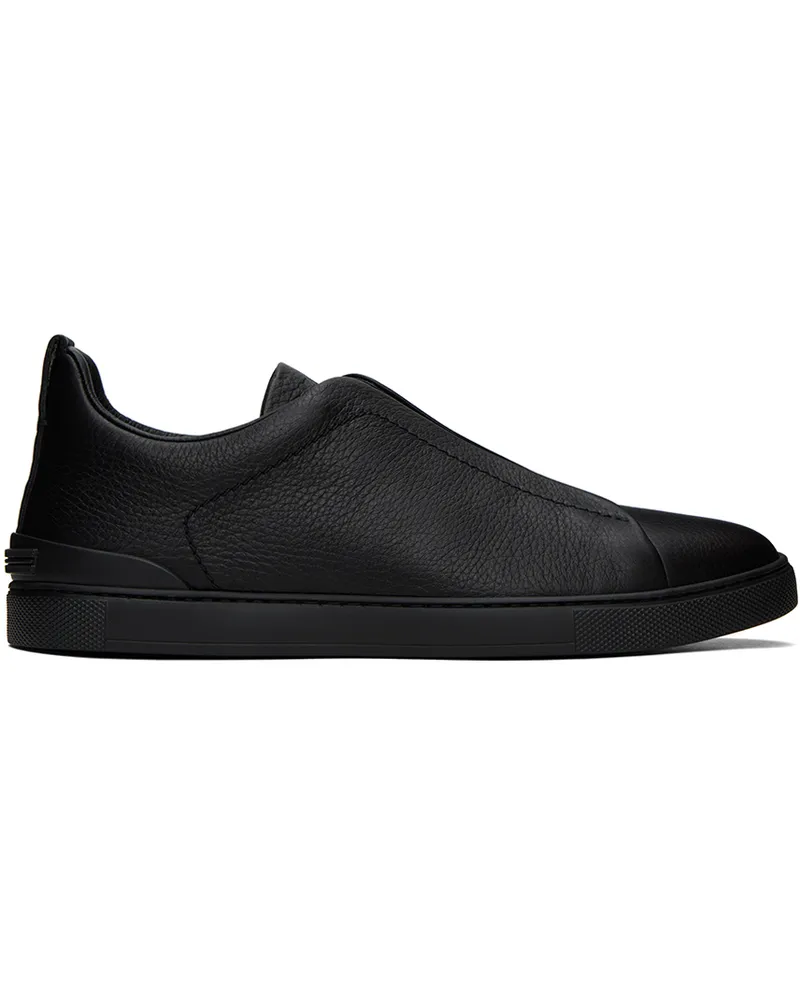 Ermenegildo Zegna Black Deerskin Triple Stitch Sneakers Nee