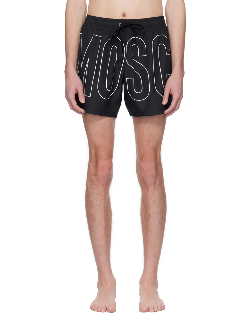 Moschino Black Rubber Logo Swim Shorts Multi