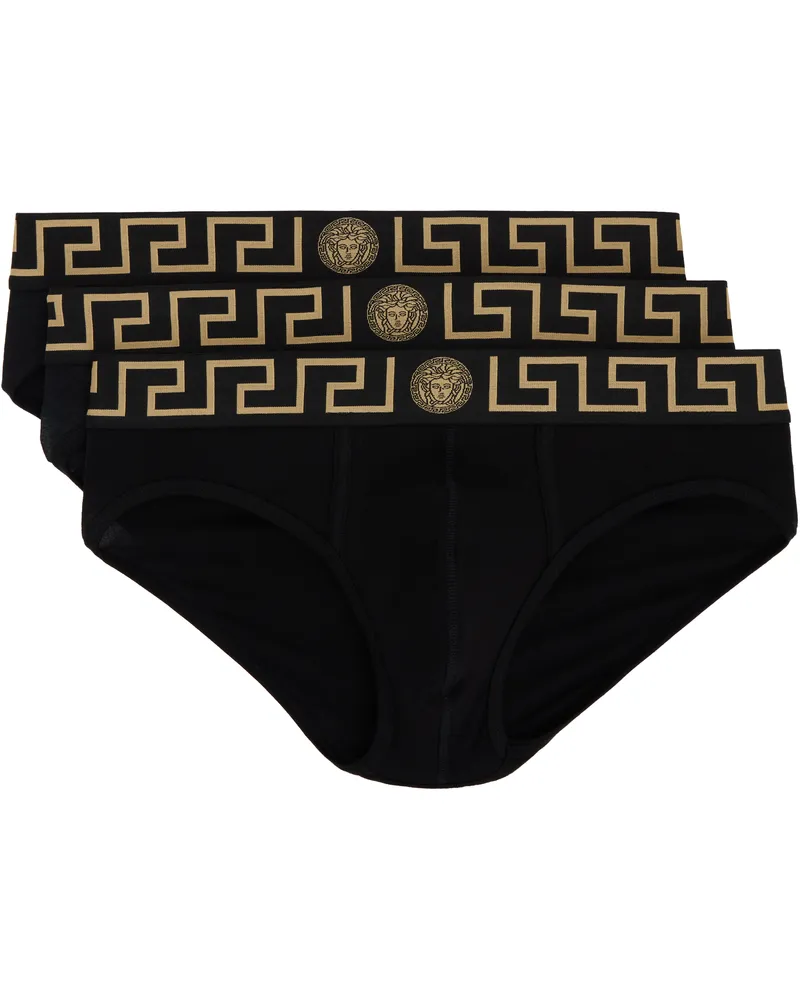 Versace Three-Pack Black Greca Border Briefs A80g-black