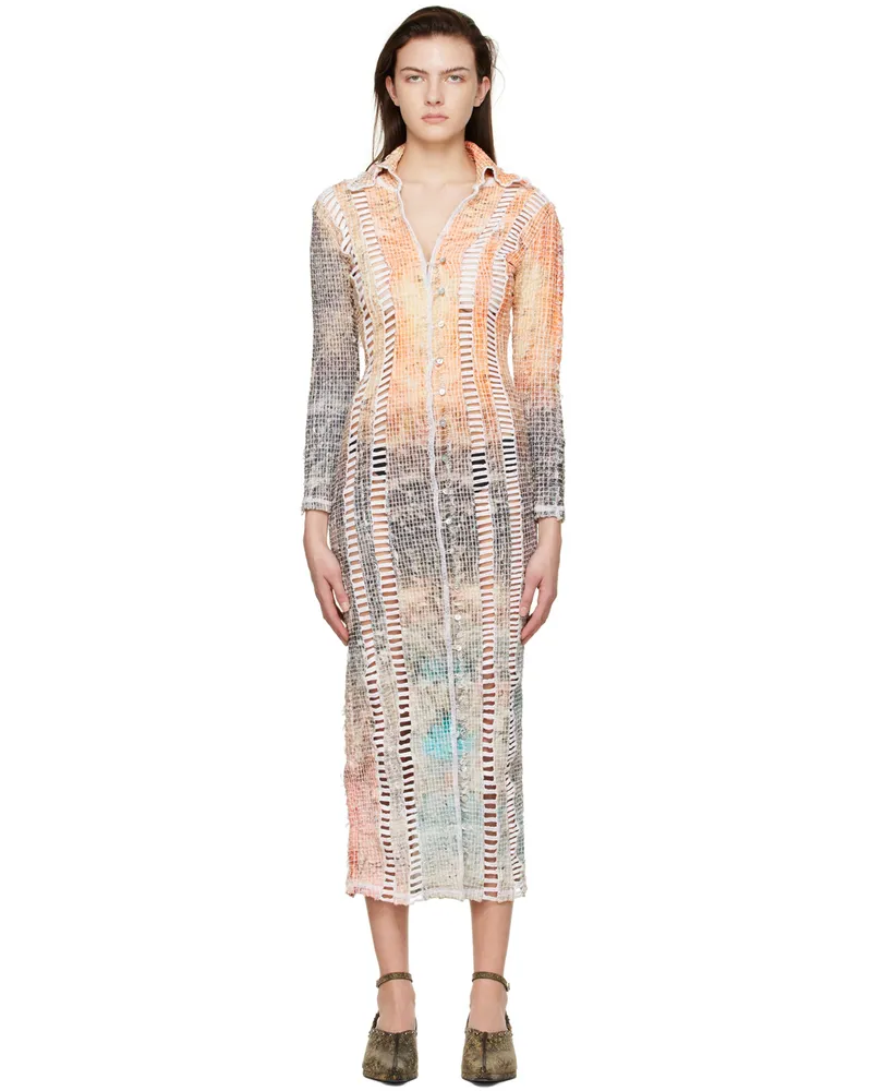 Luna Del Pinal Orange Polyester Midi Dress Multi