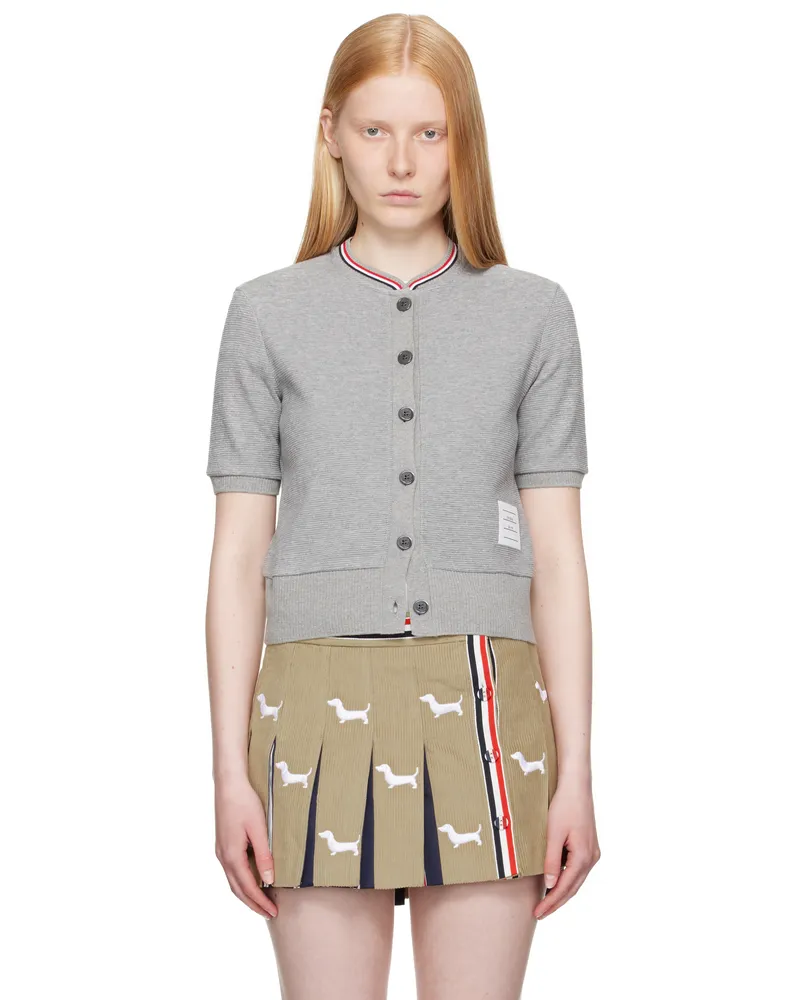 Thom Browne Gray Cotton Waffle Short Sleeve Cardigan 055