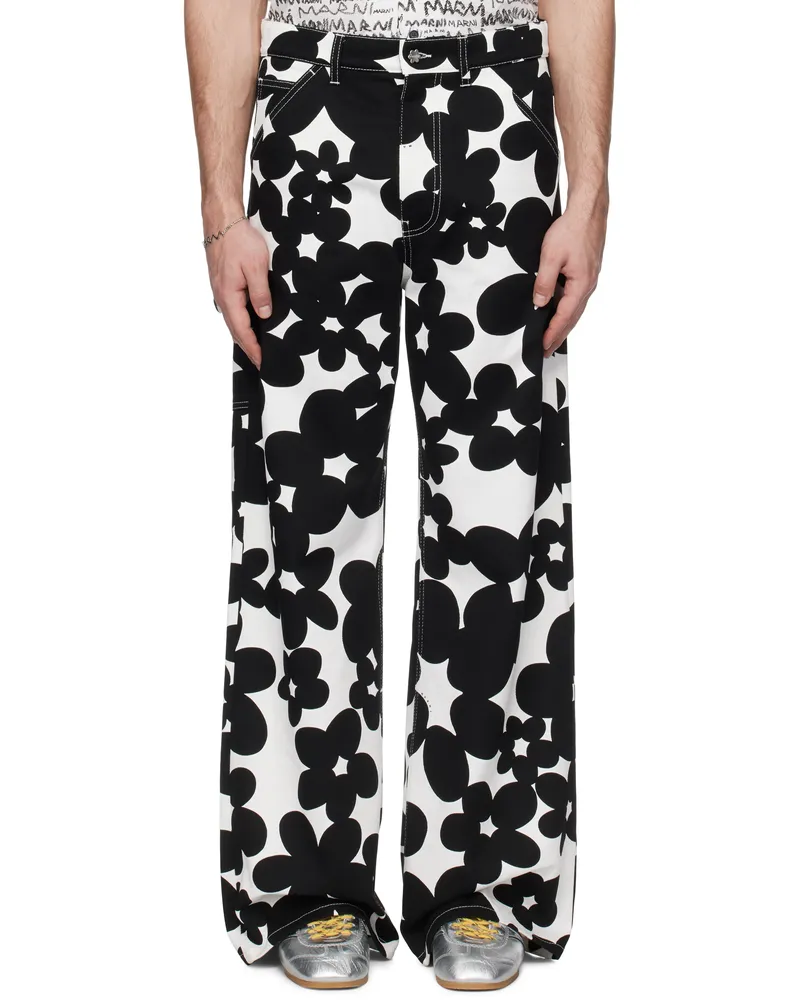 Marni Black & White Dillies Print Cargo Pants Din99