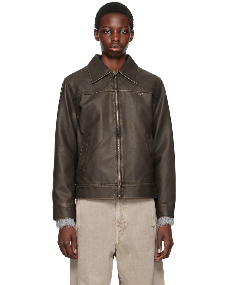 Kijun Brown Stitched Faux-Leather Jacket Dark_brown