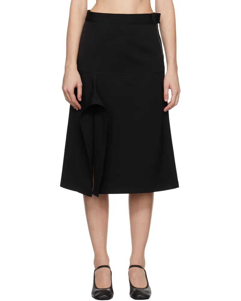 Christophe Lemaire Black Asymmetrical Wrapover Midi Skirt Bk999