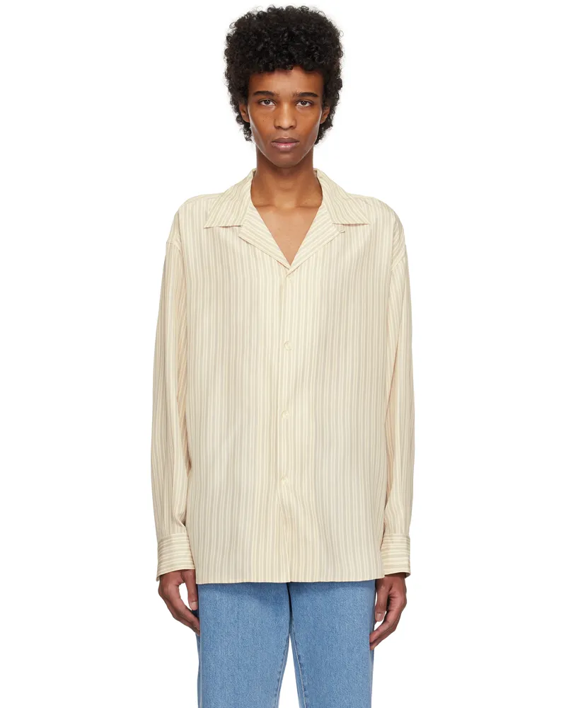 Róhe Beige Oversized Camp Collar Long Sleeve Silk Shirt Crm