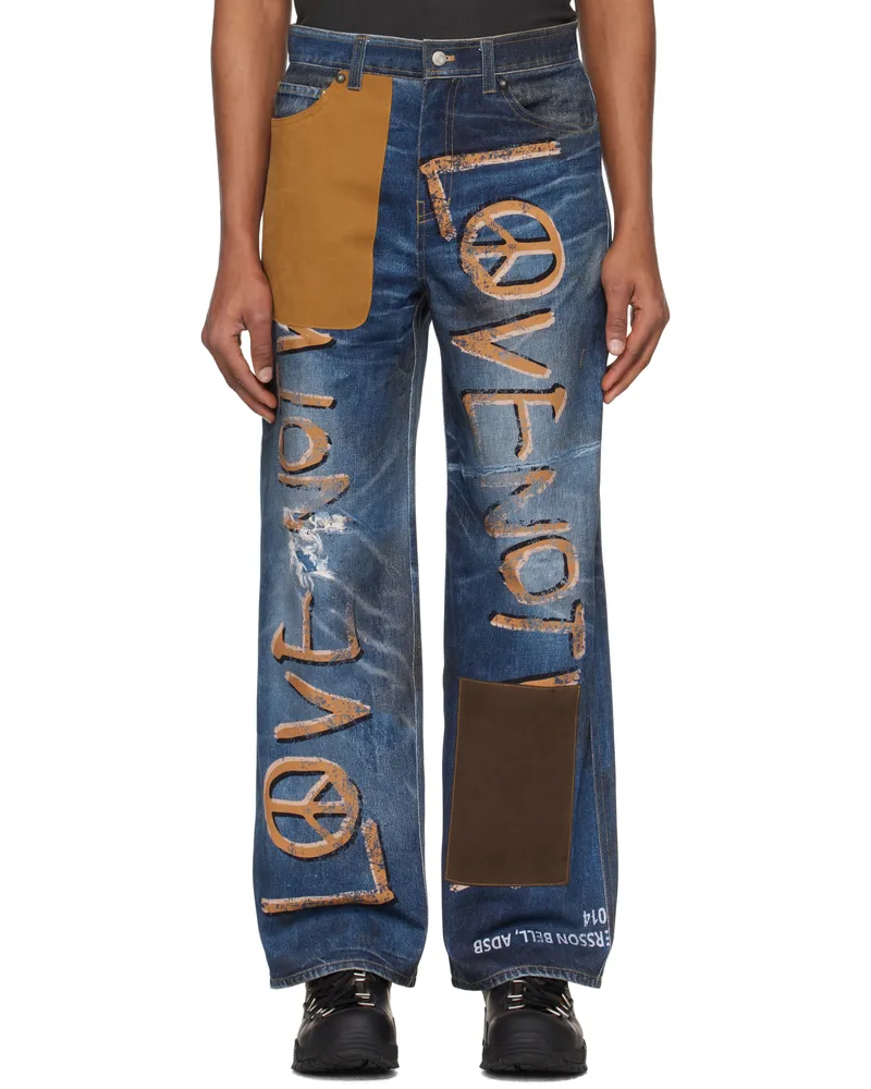 Andersson Bell Blue 'Love' Printed Denim Trompe L'oeil Jeans Blue