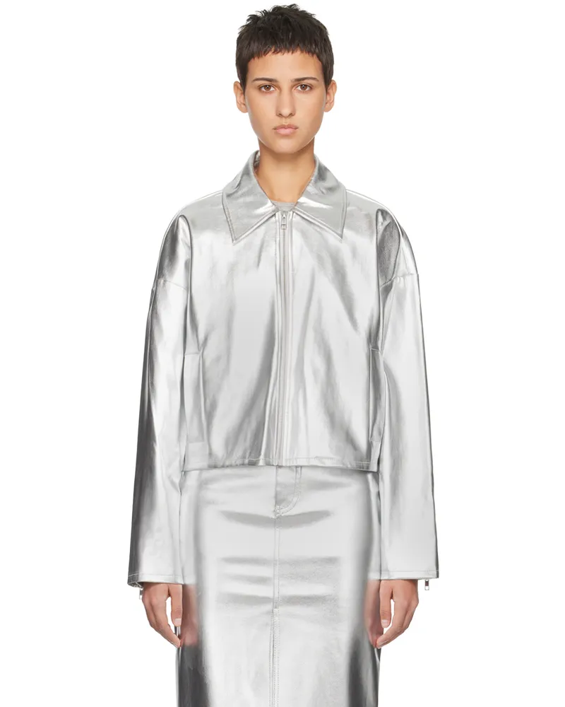 STAUD Silver Lennox Faux-Leather Jacket Slvr