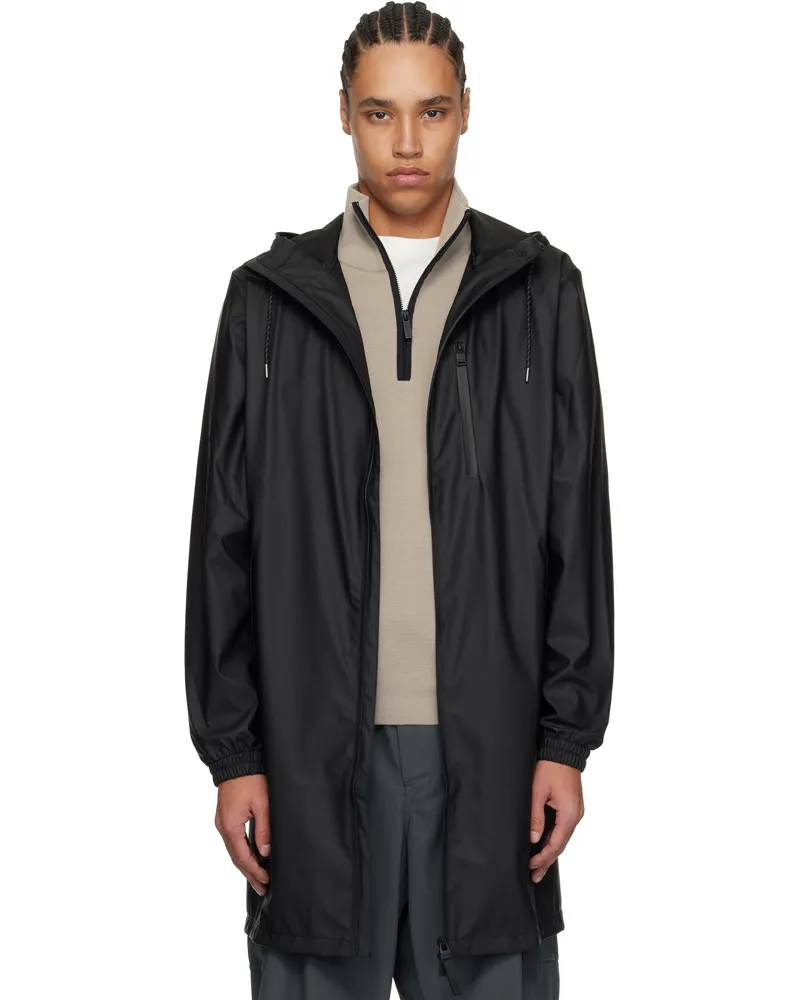 RAINS Black Long Storm Breaker Rain Coat Black
