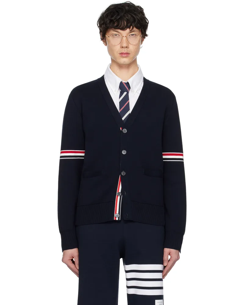 Thom Browne Navy Cotton Milano V-Neck Cardigan 415