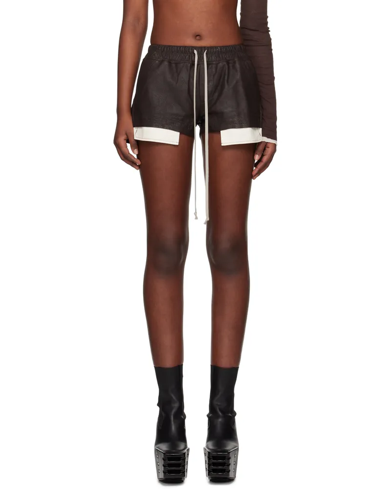 Rick Owens Brown Hollywood Fog Boxer Leather Shorts 14