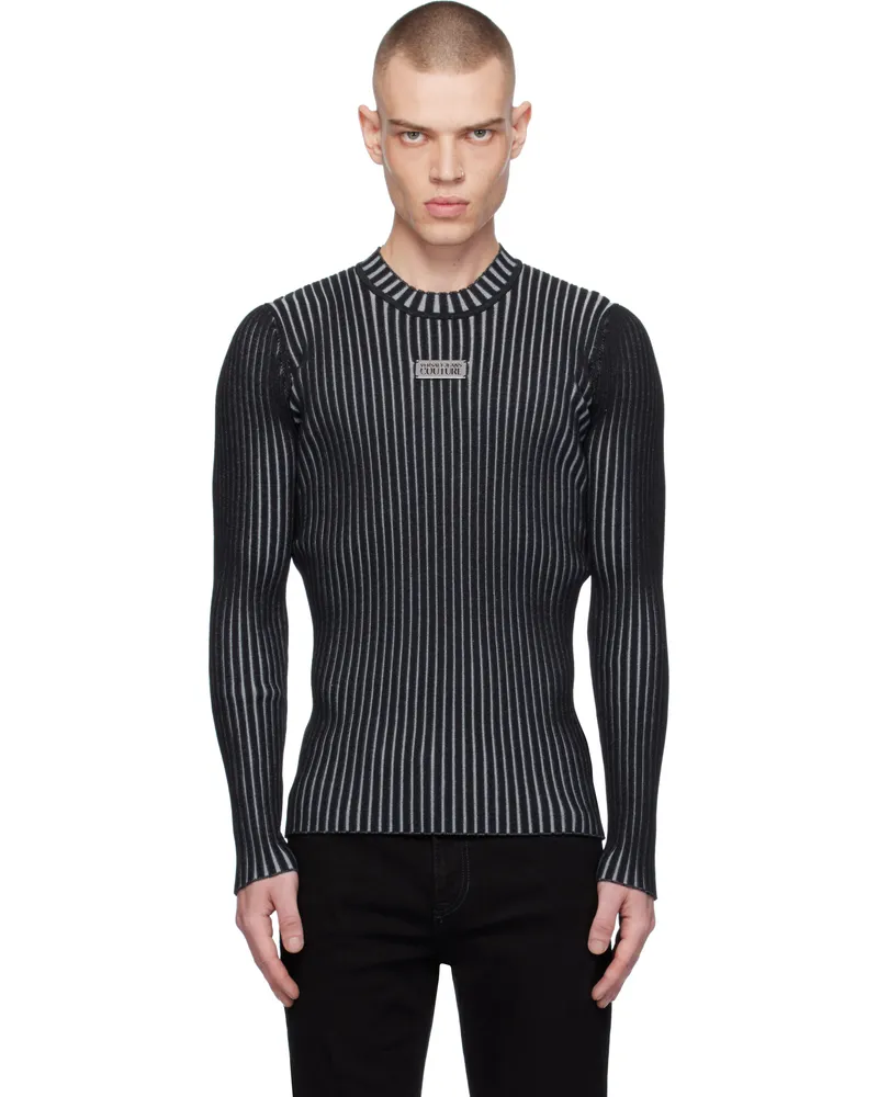 Versace Jeans Black Logo Slim-Fit Ribbed Sweater E899-black