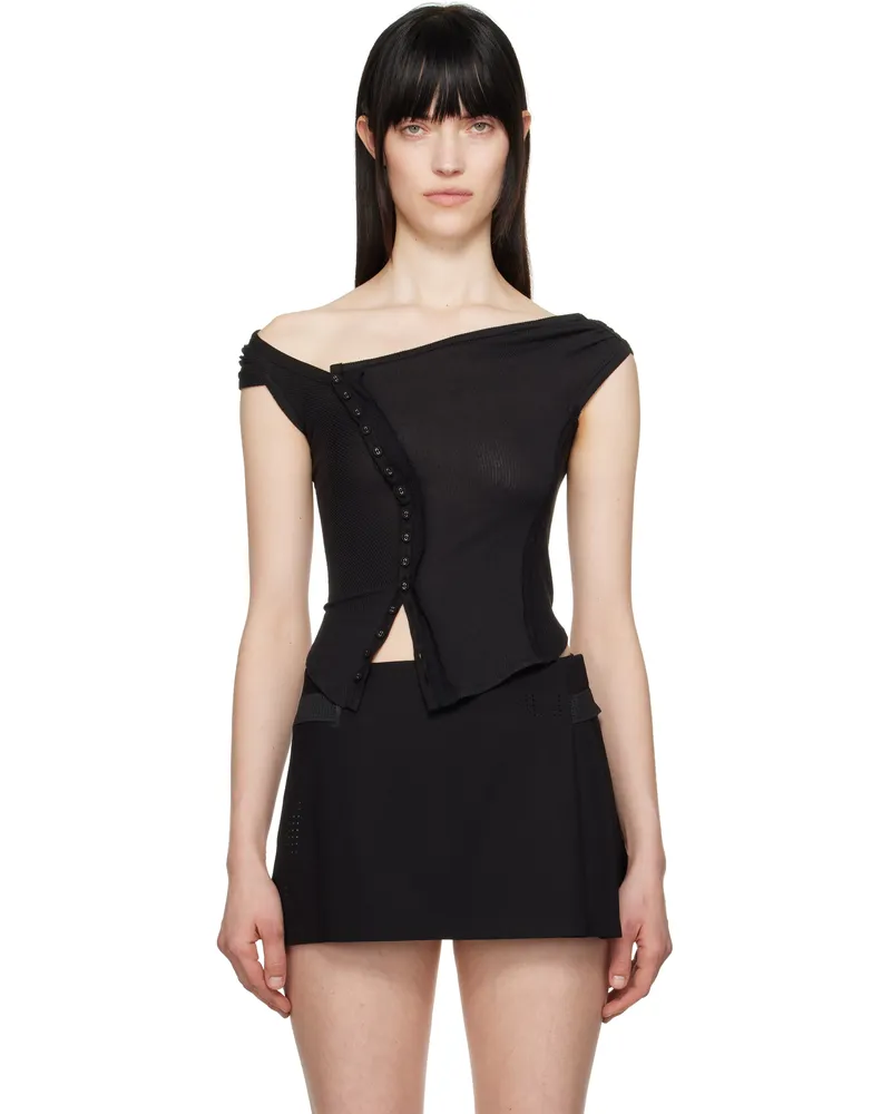 Hyein Seo SSENSE Exclusive Black Cross Stitch Top Black