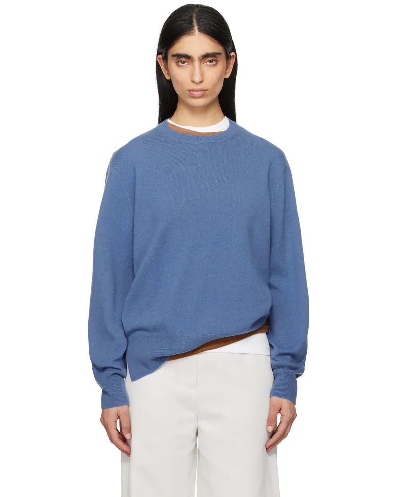 Totême Blue Crew-Neck Cashmere Knit Sweater Azure