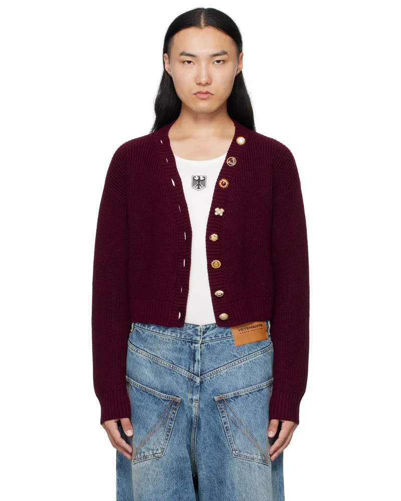 VETEMENTS Burgundy Fancy Button Mini Cardigan Bordeaux