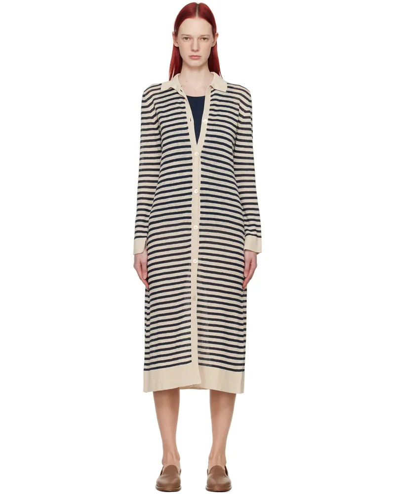Max Mara Off-White & Navy Nine Midi Dress 12