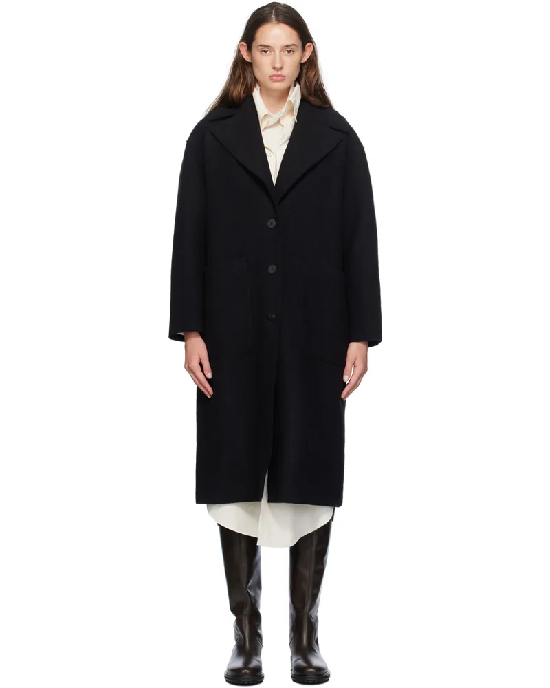 Harris Wharf London Black Boiled Wool Greatcoat 199