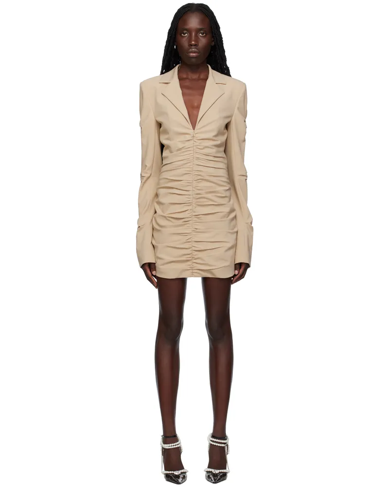 Mach & Mach Tan Ruched Minidress Camel