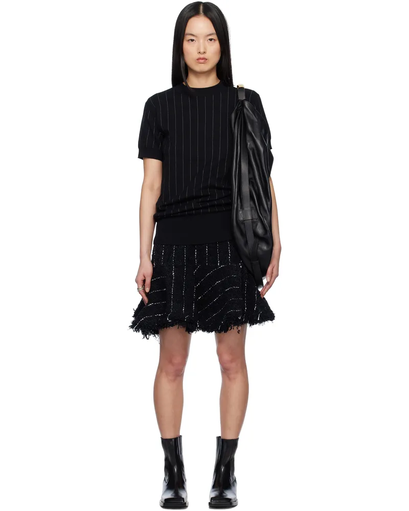 Sacai Black Tweed & Knit Minidress 001