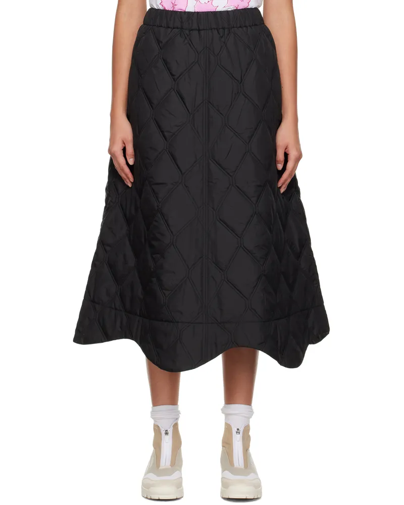 Ganni Black Quilted Midi Skirt 099