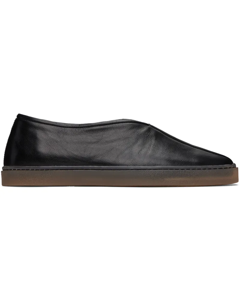 Christophe Lemaire Black Linoleum Piped Loafers Bk999
