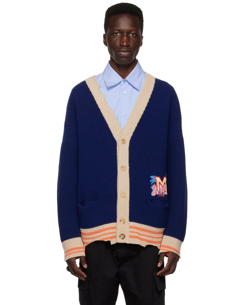 Marni Blue Distressed Patch Cardigan 00b60