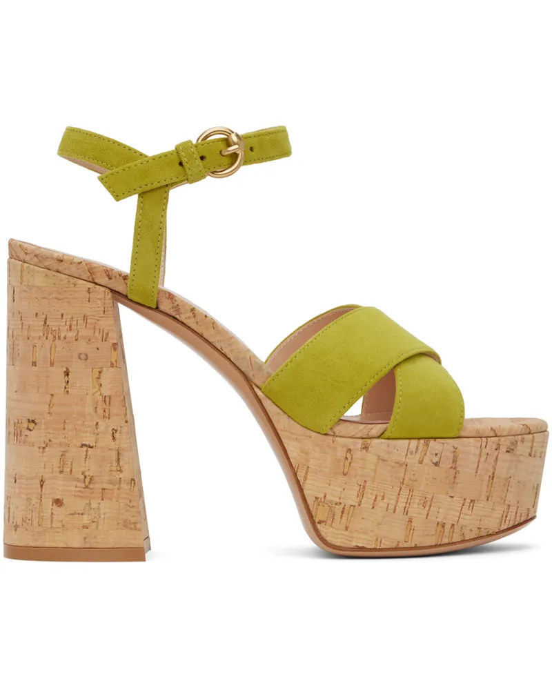 Gianvito Rossi Green Bebe Heeled Sandals Pistachio+cork