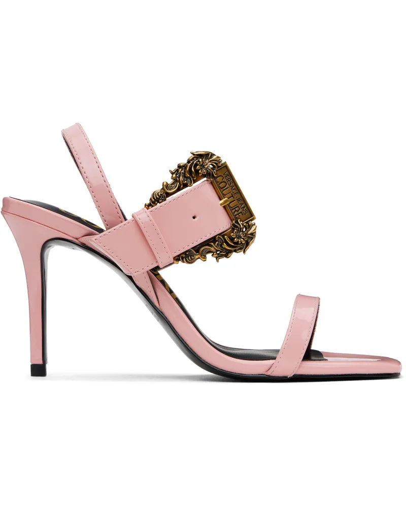Versace Jeans Pink Baroque Buckle Patent Emily Heeled Sandals E489