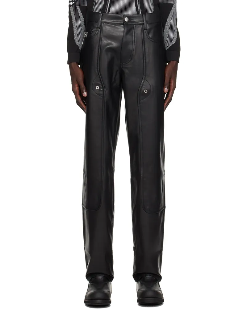 MISBHV Black Astro Carpenter Faux-Leather Trousers Black