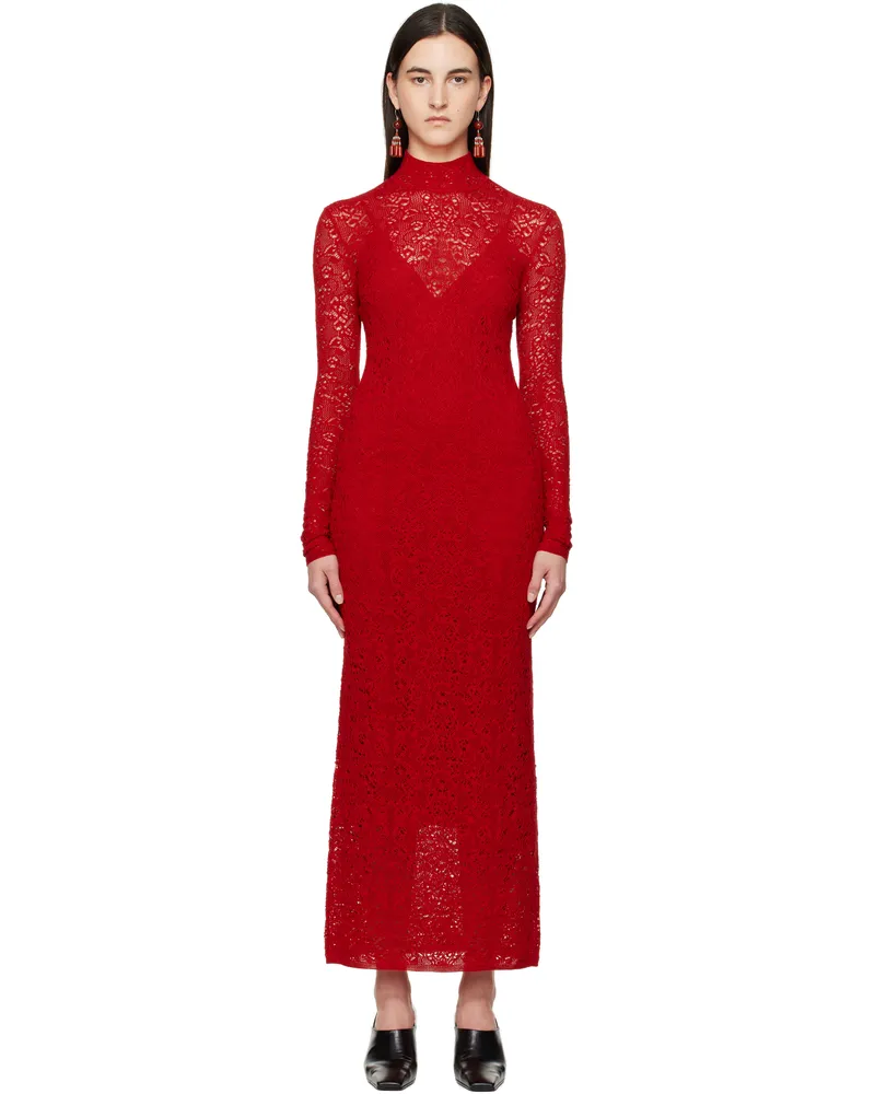 Gabriela Hearst Red Lethe Pointelle Knit Maxi Dress Scr
