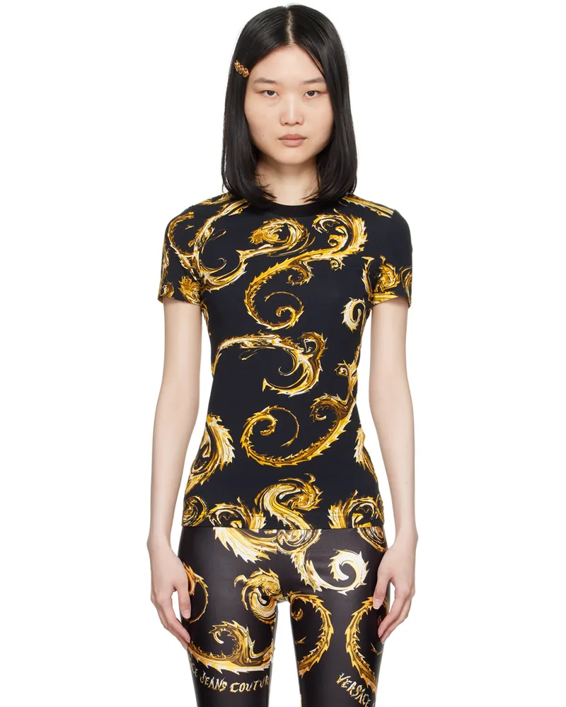 Versace Jeans Black & Gold Chromo Couture T-Shirt Eg89