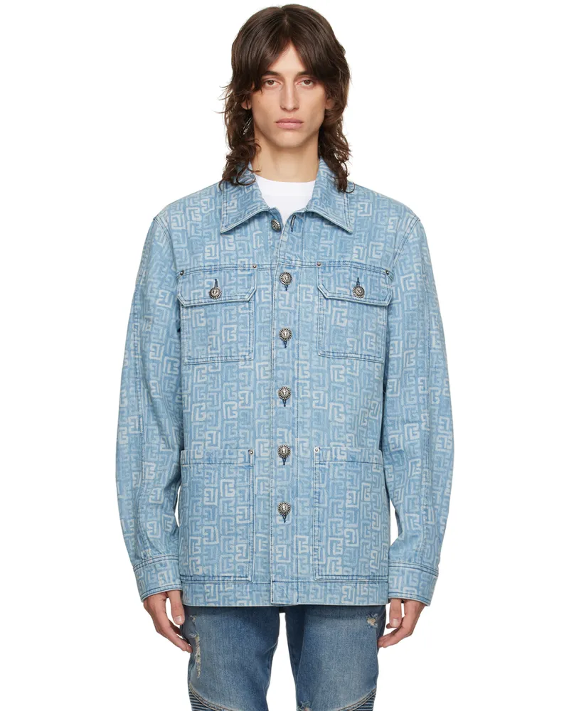 Balmain Blue Monogram Buttoned Denim Jacket 6ff