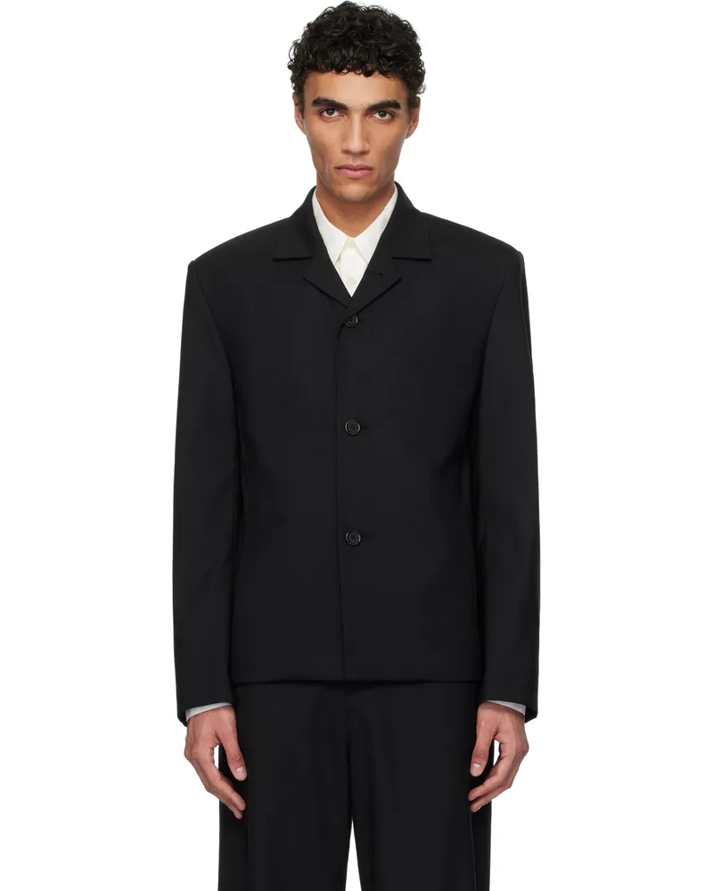 AMOMENTO Black Oversized Wool Jacket Black
