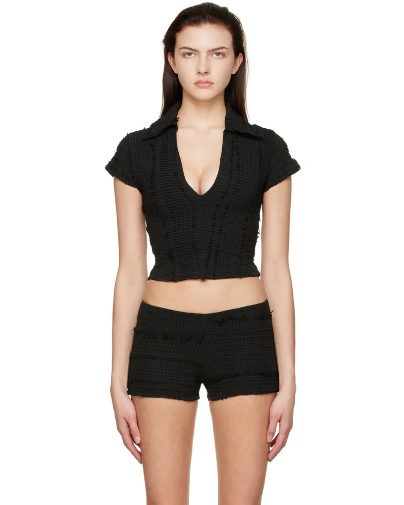 Luna Del Pinal Black Stretch Weave Polo Washed