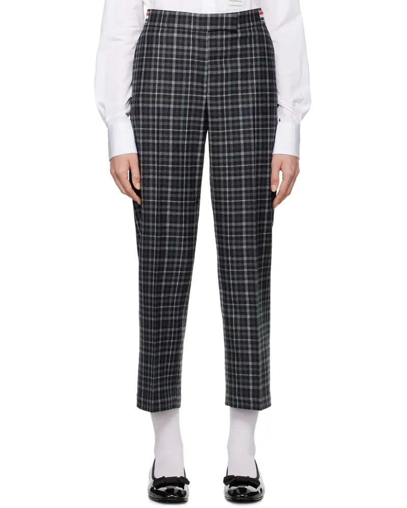 Thom Browne Gray Lightweight Tartan Trousers 015