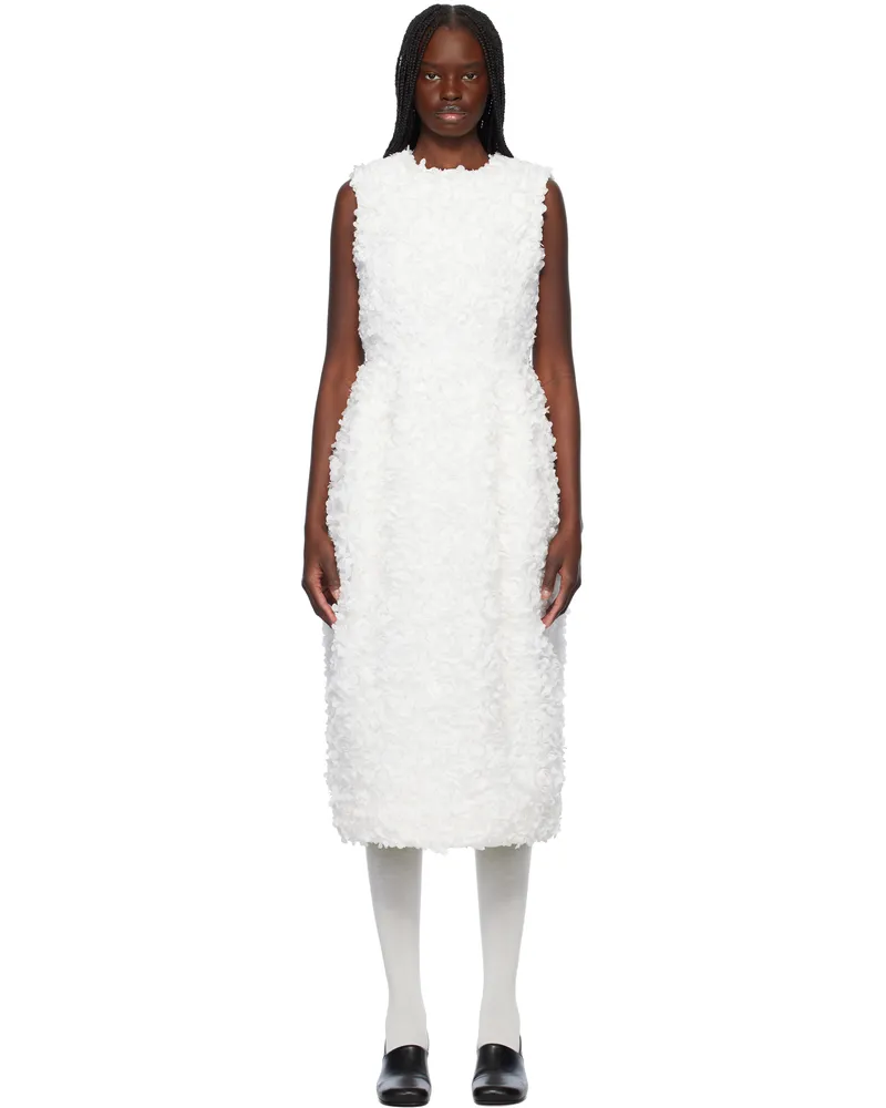 Comme des Garçons White Tulle Flower Tape Embroidery Midi Dress White