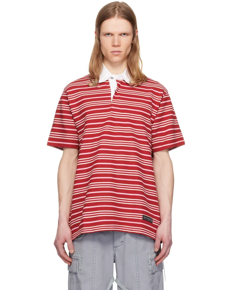 Mastermind World Red Base Stripe SS Rugby Polo Red