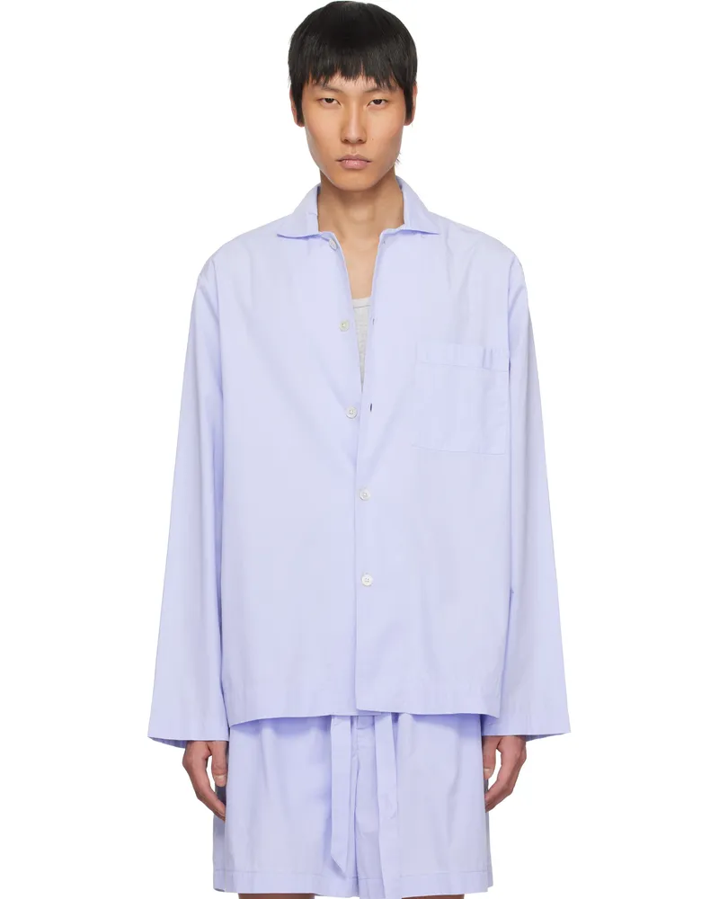 TEKLA Blue Poplin Long-Sleeved Pyjama Shirt Shirt