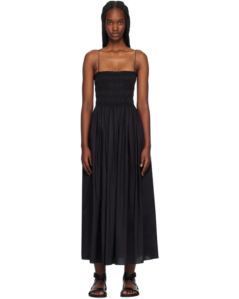 Matteau Black Shirred Bodice Midi Dress Black