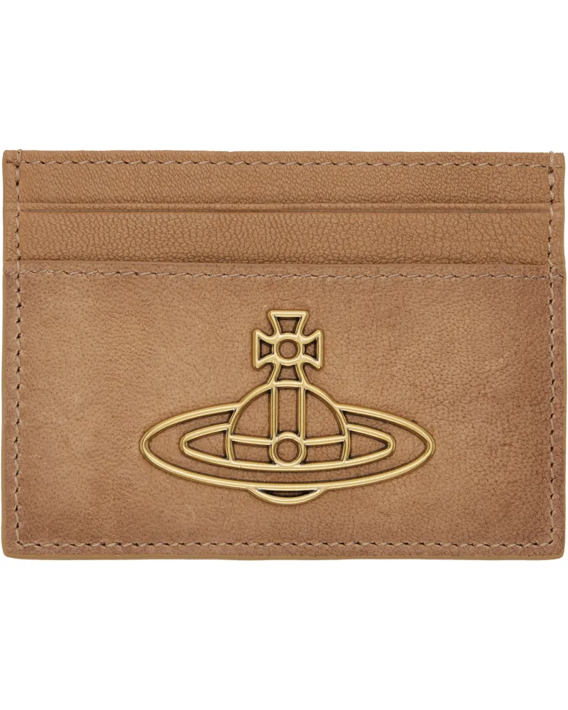Vivienne Westwood Tan Oiled Leather Flat Card Holder Ss25-c406