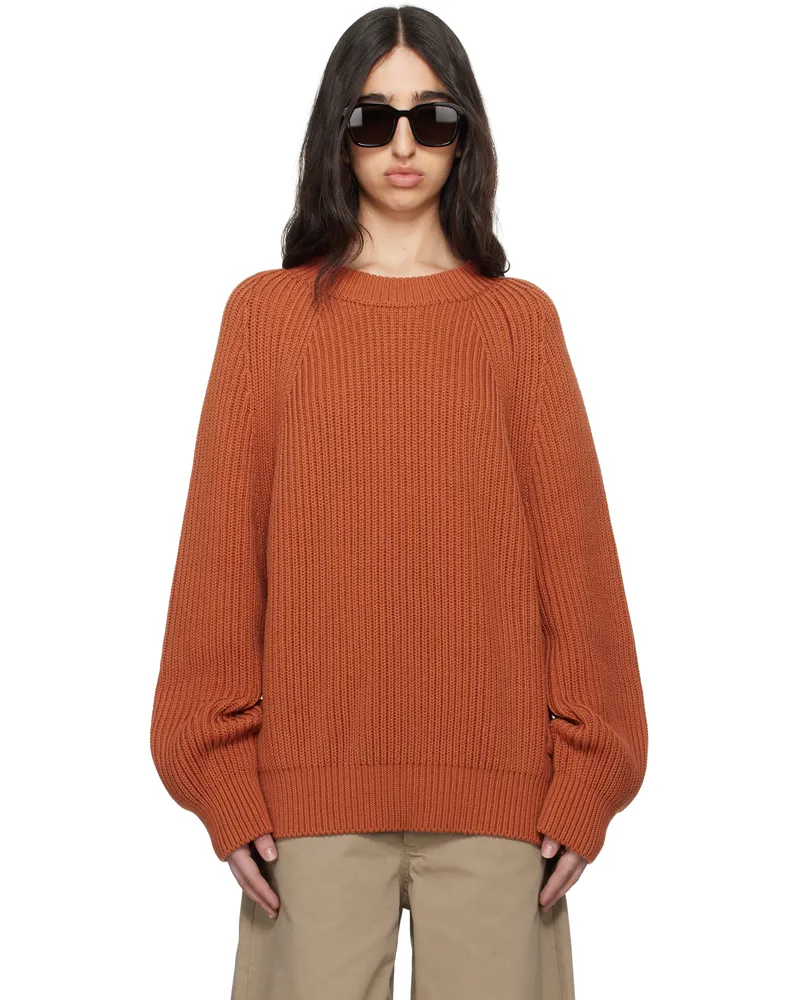 Meta Campania Collective Orange Michel Exaggerated Rib Cotton Crew Neck Sweater Terra