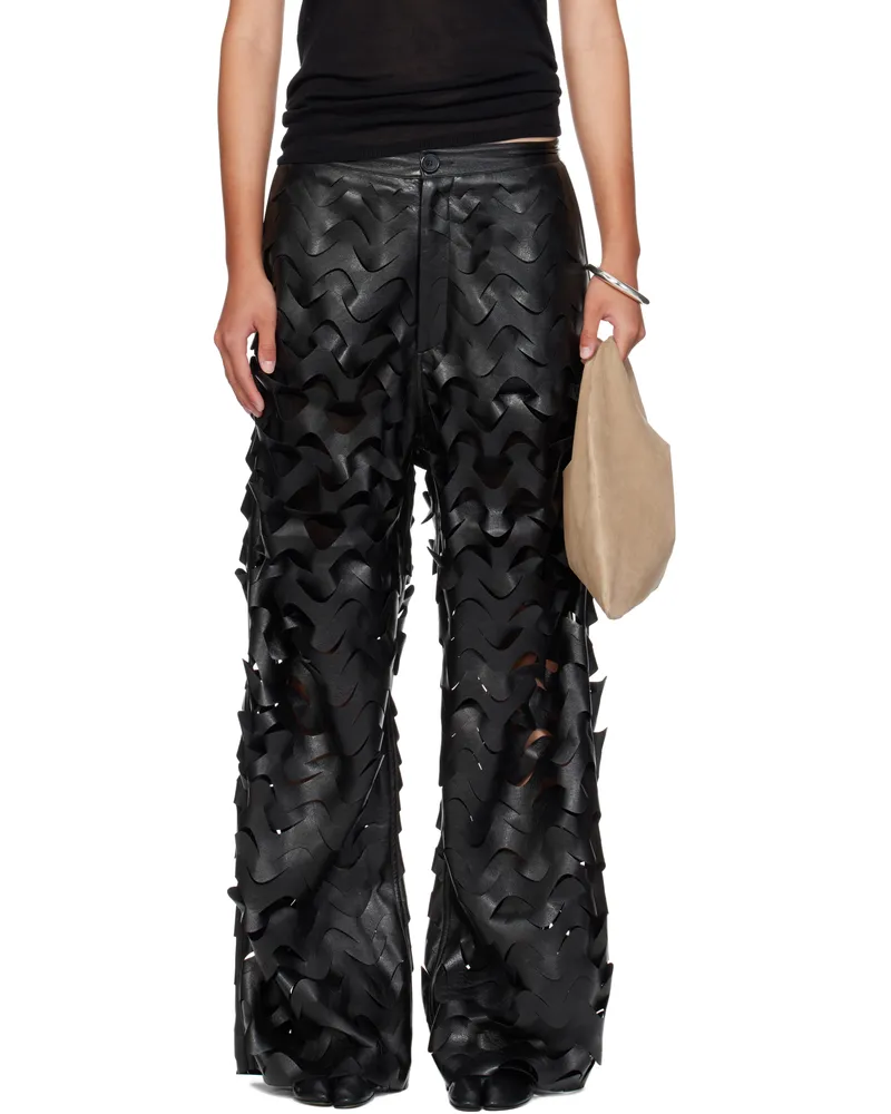 LU'U DAN Black Laser Cut Wide-Leg Faux-Leather Pants Black
