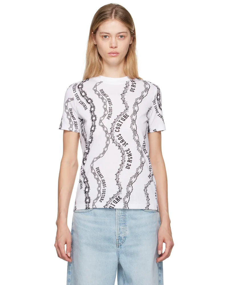 Versace Jeans White & Black Chain Couture T-Shirt E003