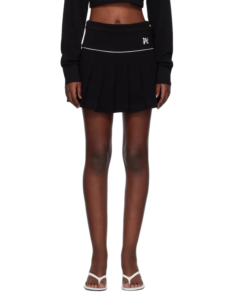 Palm Angels Black Monogram Pleated Miniskirt Black
