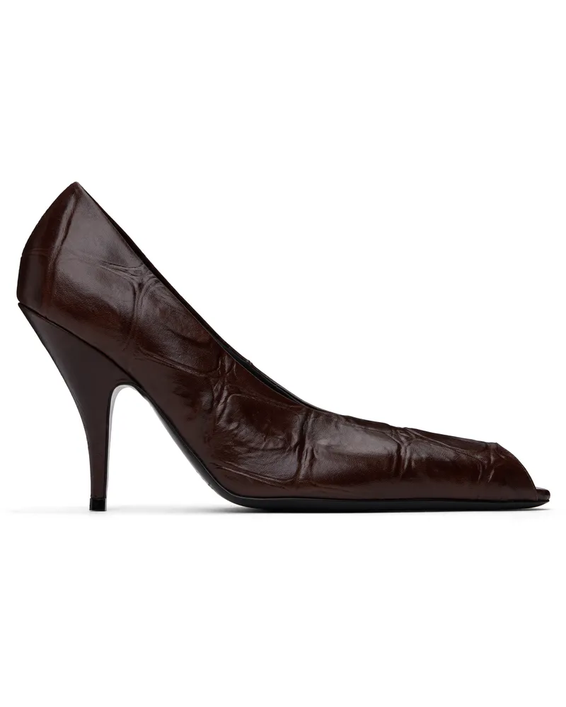 Acne Studios Brown Leather Open Toe Heels Adn