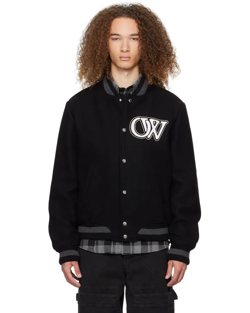 OFF-WHITE Black Varsity Bomber Jacket Black