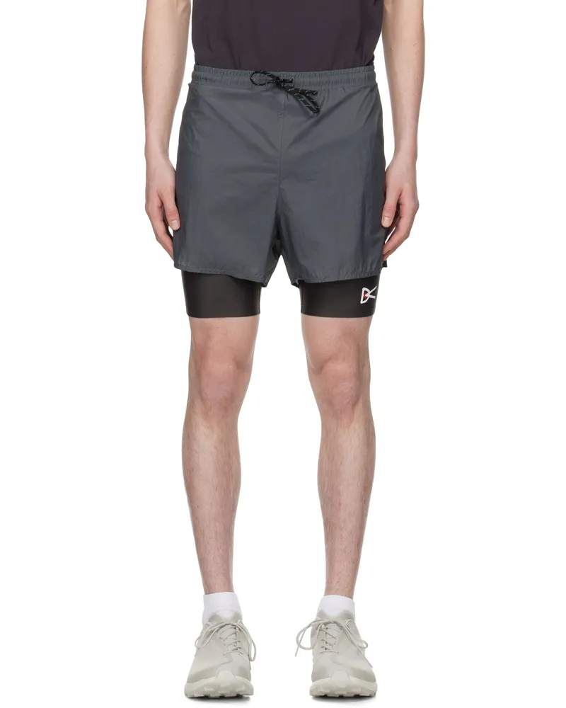 District Vision Gray Ripstop Layered Trail Shorts Charcoal
