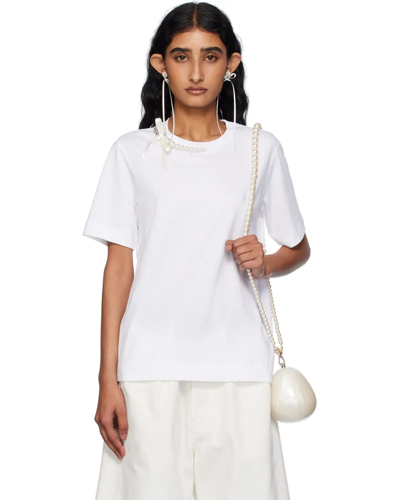 Simone Rocha White Pearl & Chain Boy T-shirt White