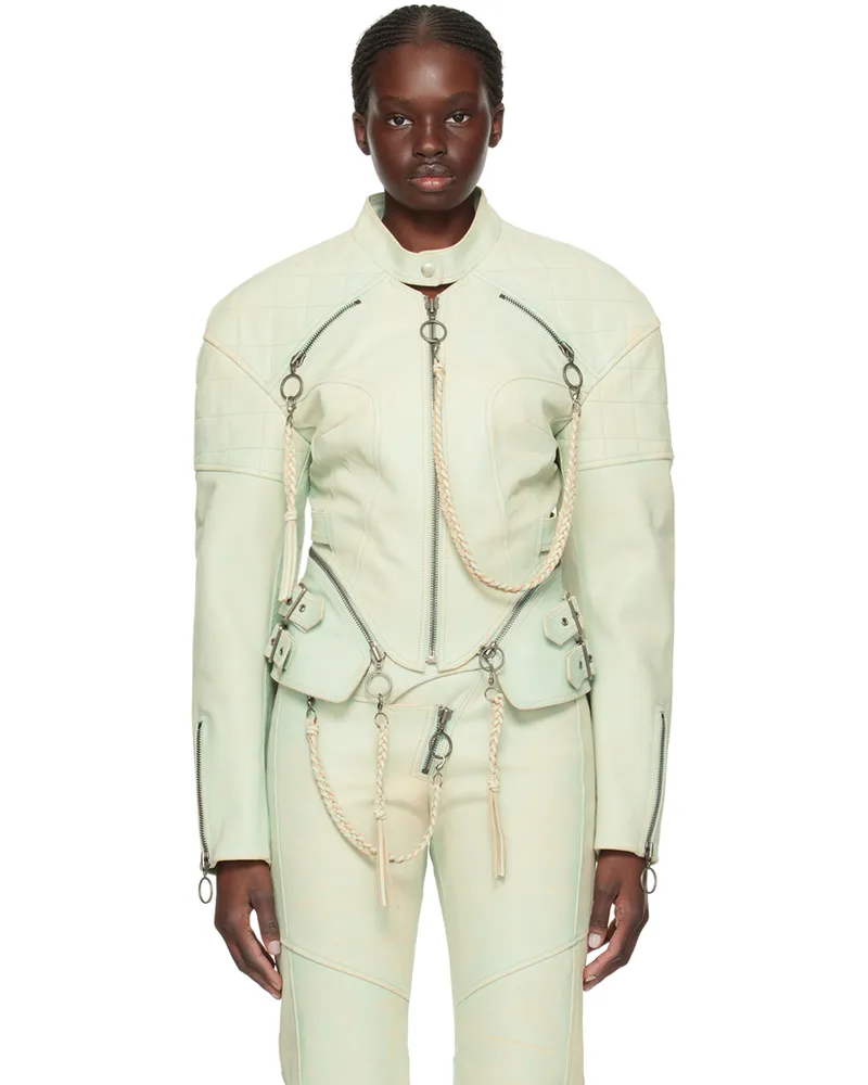 Charlotte Knowles SSENSE Exclusive Blue Nihil Leather Jacket Moto
