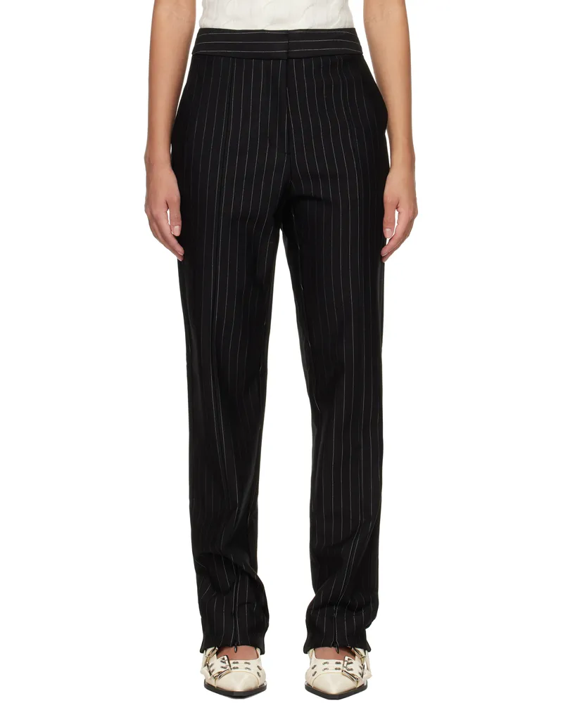 Ganni Black Stripe Mid Waist Trousers 099